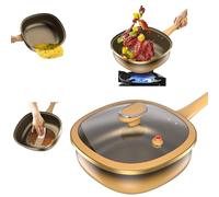 12in Titanium Alloy Non-stick Pot with Lid, with Ergonomic Stay-Cool Handles,for Cooking, Frying, Baking (Pot + Lid) (Pot + pot lid,gold)