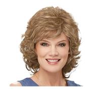 12inch Women Synthetic Hair Wigs Short Curly with Bangs Shoulder Length Wig(Brown blonde)