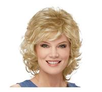 12inch Women Synthetic Hair Wigs Short Curly with Bangs Shoulder Length Wig(Light blonde)