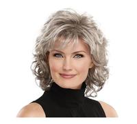 12inch Women Synthetic Hair Wigs Short Curly with Bangs Shoulder Length Wig(Mixed grey)