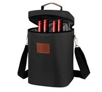 12L Bolsa para 4 Botellas de Vino, Bolsa Térmica para Botella de Vino de Portátil Acolchado Aislante Portabotellas con Asa y Correa para Hombro, Bolsas Térmica para Vinos para Viaje, Picnic (Negro)