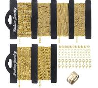 12m Cadenas Hacer Joyas, Acero Inoxidable Cadena Oro, Kit Cadena Eslabones con 20 Cierres de Langosta y 30 Anillos de Salto,Cierre en Forma de U para Accesorios DIY Hacer Joyas,Oro