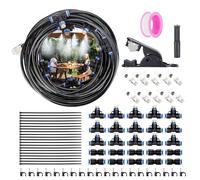 12M Kit de riego nebulizador exterior 79pcs AGPTEK, 15 boquillas de niebla T, refrigeración terraza, jardín, piscina