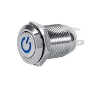 12mm 3V Interruptor de Botón de Encendido del Coche, Interruptor de Enclavamiento Automático Impermeable Automático con Botón LED 1NO 1NC(azul)