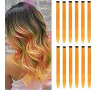 12Packs Colored Hair Extensions 21.65Inch Straight Color Clip in on Hair Extension Rainbow Party Cosplay Highlights Synthetic Hairpiece for Women (Golden)