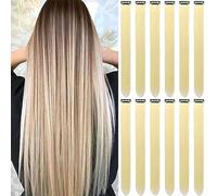 12Packs Colored Hair Extensions 21.65Inch Straight Color Clip in on Hair Extension Rainbow Party Cosplay Highlights Synthetic Hairpiece for Women (beige)