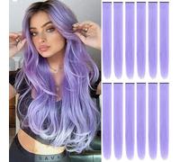 12Packs Colored Hair Extensions 21.65Inch Straight Color Clip in on Hair Extension Rainbow Party Cosplay Highlights Synthetic Hairpiece for Women (Pink Purple)
