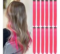 12Packs Colored Hair Extensions 21.65Inch Straight Color Clip in on Hair Extension Rainbow Party Cosplay Highlights Synthetic Hairpiece for Women (Crimson)