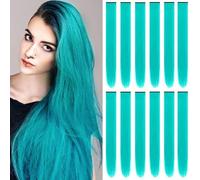 12Packs Colored Hair Extensions 21.65Inch Straight Color Clip in on Hair Extension Rainbow Party Cosplay Highlights Synthetic Hairpiece for Women (Blue Blue)