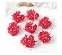 12Pcs 12cm Artificial Chiffon Flower Rose Bouquet For Home Room Decor DIY Scrapbooking Garland Wreath Wedding Decoration(Red)