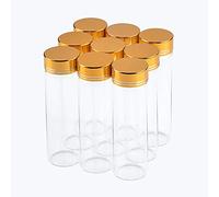 12pcs 50 ml Botellas de Vidrio Transparente con Tapa de Aluminio Dorado Tarro de Vidrio Transparente Vacío para Perfume de Arena Líquida, Decoración de Manualidades DIY