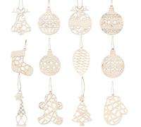12pcs Adornos de Madera Navidad, 10cm Colgantes de Madera, decoración de Navidad, decoración de Mesa, decoración de Invierno, Adornos para Árbol de Navidad