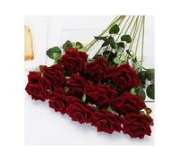 12pcs Artificial Roses Velvet Flowers with Long Stem Fake Roses Bouquet DIY for Home Garden Wedding Decor (wine red).