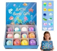 12PCS Bath Bombs Gift Set for Kids, Bath Bombs for Kids with Surprise Inside,Ocean Toy Bath Salt Ball Sleeve Box Bath Bomb,Novelty Marine Terrestrial Animal Baths Salts B-ombs Toys Set for Kid Gift
