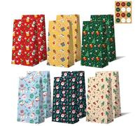 12pcs Christmas Bags 6 Christmas Themed Designs with 12 Pcs Stickers, Candy Treats Presents Bags for Party Decorations Birthdays Supplies (Style 1)