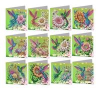 12pcs Diamond Art Cards DIY Painting Art Greeting Cards Kits Painting Tools Envelopes DIY Diamond Greeting Card Kit for Beginner Adult Birthday Holiday Mother's Day Thank You Blessing