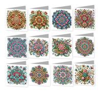 12pcs Diamond Art Cards DIY Painting Art Greeting Cards Kits Painting Tools Envelopes DIY Diamond Greeting Card Kit for Beginner Adult Birthday Holiday Mother's Day Thank You Blessing