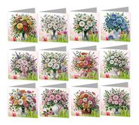 12pcs Diamond Art Cards DIY Painting Art Greeting Cards Kits Painting Tools Envelopes DIY Diamond Greeting Card Kit for Beginner Adult Birthday Holiday Mother's Day Thank You Blessing