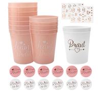 12pcs Jga Accessoires Frauen Team Braut Bachelor Party Cup, Junggesellenabschied Frauen, Jga Becher, Jga Deko Frauens, Bride To Be, Team Bride mit 12 Badges und 2 Tattoo-Aufkleber
