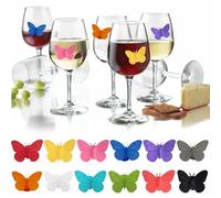 12pcs Marcador de Copa de Vino Silicona Marcadores de Vidrio de Fiesta Reconocimiento Vasos de Mariposa con Ventosa Identificadores Copas Reutilizables Marcadores de Copa para bar Fiesta