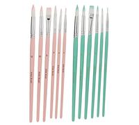 12pcs Nylon Paint Brush Set Washable Cleanable Lightweight Durable Nylon Wool Material Watercolor Brushes for Oil Acrylic Painting Art Craft Ceramics Model Nail Art (Rosa Sakura + verde bambú)
