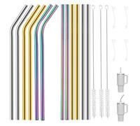 12pcs Pajitas Reutilizables Metal, 8mmx30cm Pajitas Acero Inoxidable Stanley 30/40oz, Sin BPA Pajitas Largas Colores con 2 Cepillos de Limpieza para Cócteles, Bebidas, Batidos