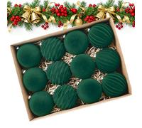 12Pcs Red Green Velvet Christmas Balls, 3.15inch Christma Tree Flocked Ornaments Balls, Shatterproof Hanging Decoration for Tree, Wreath, Home or Party. (GREEN-8CM)