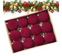 12Pcs Red Green Velvet Christmas Balls, 3.15inch Christma Tree Flocked Ornaments Balls, Shatterproof Hanging Decoration for Tree, Wreath, Home or Party. (RED-6CM)