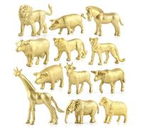 12pcs Safari Animal - Birthday Centerpiece, Jungle Gold Animals Figurines,