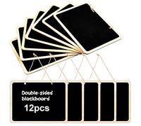 12Pcs Tablero de Mensajes Colgante, Signos de Pizarra, Mini Pizarra de Madera, Pizarras Decorativa para Bodas, Pizarrones de Tiza con Colgar para Escuela Bar Restaurante Matrimonio Fiesta,16 x 12 cm