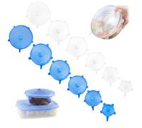 12PCS Tapas de Silicona, Tapas Silicona Ajustables Cocina, Tapas de Silicona Elasticas Cocina Universales Extensibles Almacenamiento de Alimentos, Aptas para Microondas, Horno, Nevera y Lavavajillas
