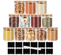 12pcs Tarros de Vidrio de Almacenamiento Botes de Cristal con Tapa de Bambú&Anillo de Silicona Hermético Transparente Cocina Recipientes para Alimentos para Almacenaje y Conservar Alimentos