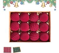 12PCS Velvet Christmas Balls, 2.3inch Christma Tree Flocked Ornaments Balls, Red/Green Flocked Trees Ornaments Hanging Christmas Ball Ornament - for Tree/Wreath/Home or Party (Green)