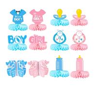 12piezas Decoración de Mesa para Bebés,Decoración Baby Shower Niño Niña,Cartulina Papel Panal Nido Abeja,Decoració de la Fiesta de Revelación del Sexo del Bebé Atrezzo,Rosa,Azul.