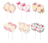12uds Decoración para Tarta Happy Mother's Day, 6 Estilos Mariposa Flor Selecciones para Cupcakes del Día de Madre Decoración de Tarta Flora para Postre Suministros para Fiesta Cumpleaños