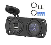 12V 24 V Temperatura del automóvil Voltímetro Cargador Dual Salida de alimentación USB Socador de Encendedor de cigarros con 4.2A Carga Inteligente IC Alta Temperatura Alta (Azul)