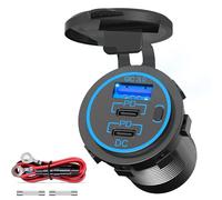 12V/24V Enchufe USB Cargador de Coche : 96W Multipuerto Toma USB Coche Empotrable Double 30W PD y 36W QC3.0 Carga Rápida Adaptador Coche con Interruptor de Encendido para Vehículo,Moto,Camión,Barco