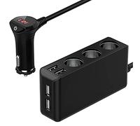 Adaptador de Encendedor de Cigarrillos de Coche 3 USB Cargador de Coche Distribuidor de Tomas de Distribuidor múltiple DC 12V / 24V con Interruptor de voltímetro LED de 120W 4 Puertos USB