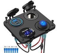 12V/24V Panel Enchufe USB Mechero : 4 en 1 12V Toma USB Coche Double PD y QC3.0 150W Cargador Enchufe Encendedor Cigarrillos Impermeable con Voltímetro y Interruptor Basculante para iPhone,GPS,Cámaras