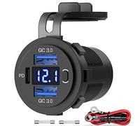 12V/24V Toma Corriente USB Múltiple Cargador Coche : 66W Enchufe Mechero Adaptador USB Coche Carga Rápida 18W QC3.0 y 30W PD con Voltímetro y Interruptor Impermeable para Coche,Barco,Camión,Marino,RV