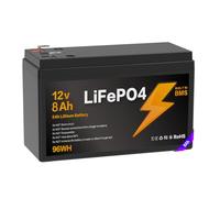 12V 8Ah LiFePO4 Batterie, BMS Integrado, 15000 Ciclos de Descarga Profunda Diseño Ligero, Hogar Acampadas Autocaravanas Sistemas Solares Embarcaciones.