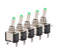 12V DC Toggle Switch Latching 2 Position 3pin ON OFF 20A LED Light Red Green White For Car Auto Boat Truck 5Pcs(Green LED)