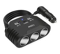 12V Toma de Mechero Divisor de Encendedor de Cigarrillos:120W Divisor 3 Enchufes Cargador de Coche Enchufe de Extensión Dual QC3.0 y Type-C para iPhone,Samsung Galaxy,GPS,Dash CAM,Calentador de Coche