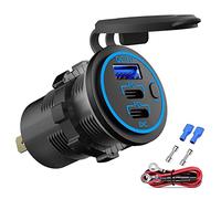 12V Toma USB Cargador Multi Puerto, Doble PD3.0 USB-C y QC3.0 Coche Puerto U-S-B Socket con Interruptor Encendido, Cargador rápido para iPhone iPad Teléfonos Android, Adecuado para Coche Barco