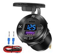 12V USB C Aluminio Cargador Coche, 12 Voltios USB Outlet, PD20W y Quick Charge 3.0 18W Puerto U-S-B del Coche a Prueba de Agua con el voltímetro y el Interruptor de Encendido para Marina Camión Barco