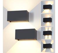 12W Aplique Pared Exterior LED 2PZS, Luz Exterior 3000K Blanco Cálido,Lampara Exterior Pared Impermeable IP65 Ángulo de haz Ajustable Aplique de Interior Aluminio Negro para Terraza,Jardín,Balcón