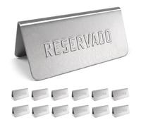 12x Carteles Reservado y Reserved por cada lado para mesa de restaurante, bar. Metálicos 100% Acero inoxidable Letreros, placa para Hosteleria reservar mesas (12x Plata)