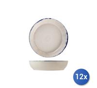 12x H&H Platos Fondos Artesanales En Cerámica Decorados Con Borde Azul De 20 Cm.