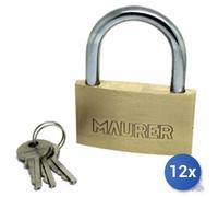 12x Maurer Candado De Latón Tipo Estándar 3 Llaves Mm 20