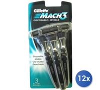 12x Paquete Gillette Desechable Mach3 3 Piezas